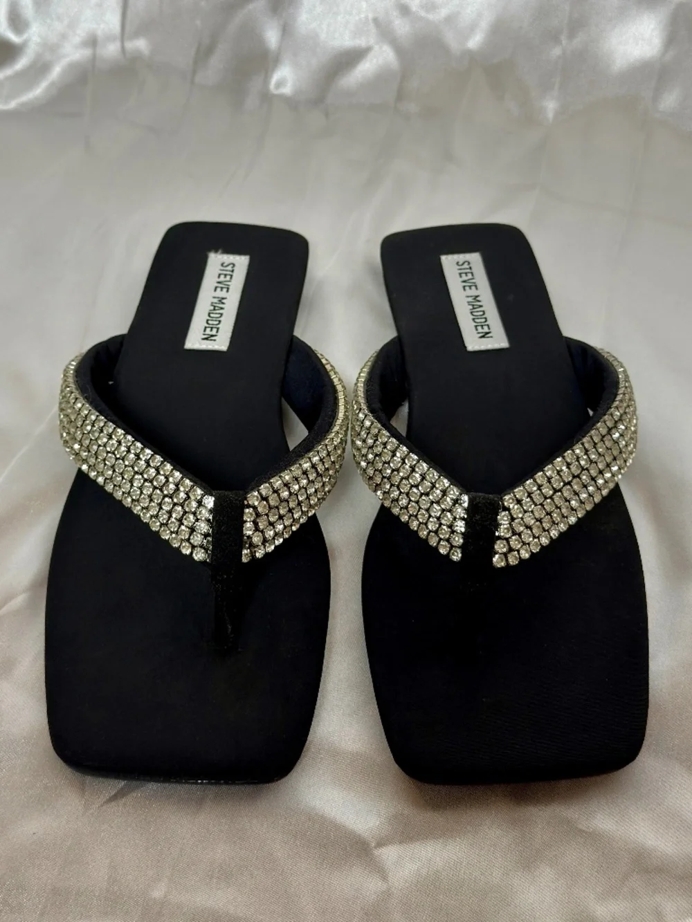 SOLD Steve Madden Rhinestone Embellished Square Toe Thong Sandals
